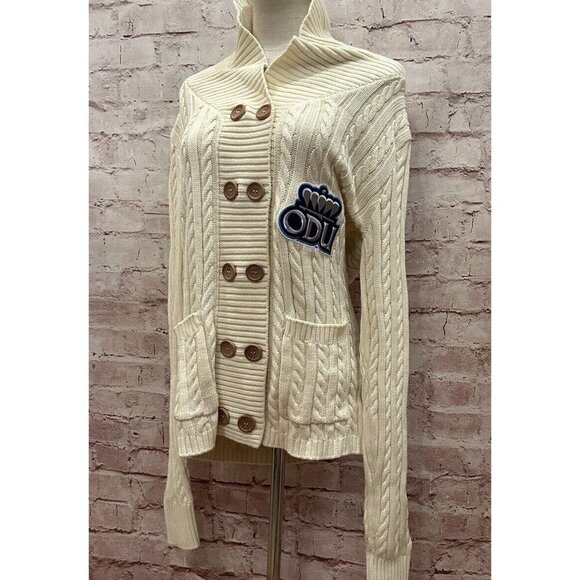 Cardigan Sweater Womens Large ODU Old Dominion University Ivory Cable Knit NEW - Picture 3 of 7